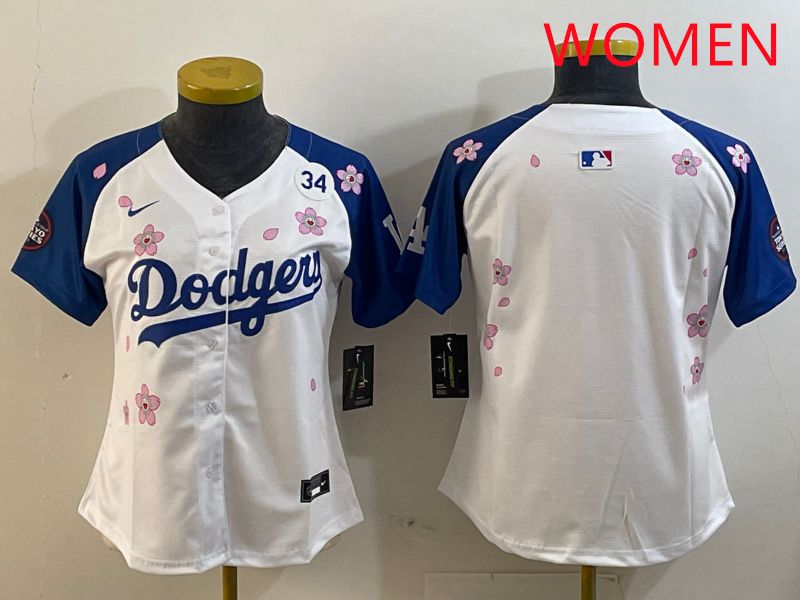 Women Los Angeles Dodgers Blank White Blue Sakura Edition 2025 Nike MLB Jersey style 5
